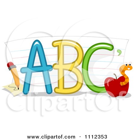 Clipart ABC Letters With Paper A Pencil And Worm In An Apple - Royalty Free Vector Illustration by BNP Design Studio