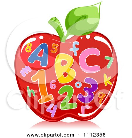 Clipart Colorful Letters And Numbers On A Shiny Red Apple - Royalty Free Vector Illustration by BNP Design Studio