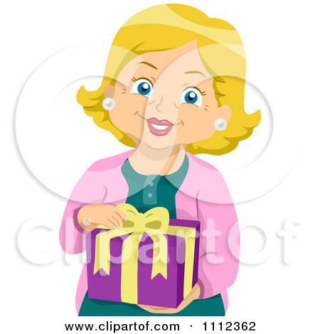 Clipart Blond Senior Woman Holding A Gift - Royalty Free Vector Illustration by BNP Design Studio