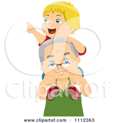 Clipart Happy Grandfather Carrying His Grandson On His Shoulders - Royalty Free Vector Illustration by BNP Design Studio