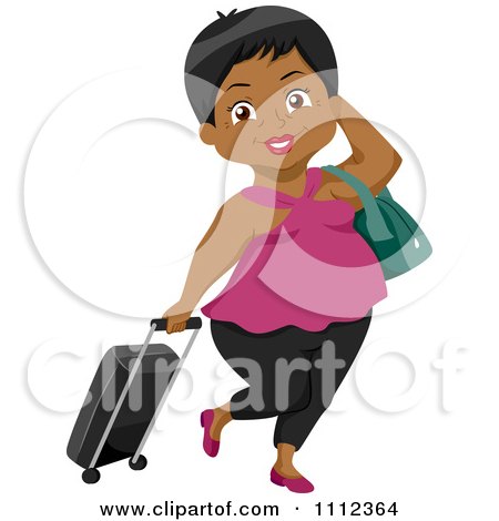 Clipart Black Senior Woman Traveler With Rolling Luggage - Royalty Free Vector Illustration by BNP Design Studio