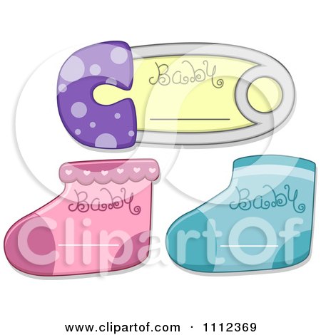 Clipart Baby Safety Pin With Socks And Copyspace - Royalty Free Vector Illustration by BNP Design Studio
