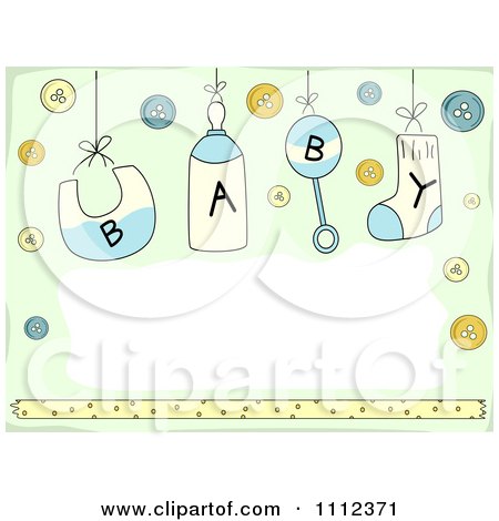 Clipart Baby Text On Suspended Items With Buttons On Green - Royalty Free Vector Illustration by BNP Design Studio