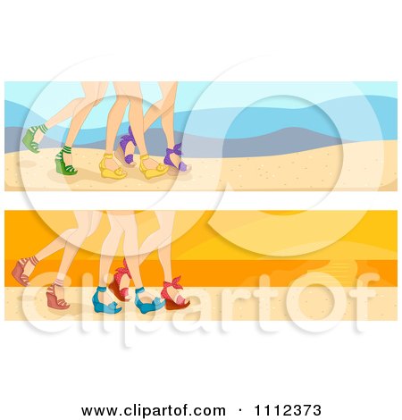 Clipart Website Blog Headers Of A Summer Girls Walking In Sand - Royalty Free Vector Illustration by BNP Design Studio