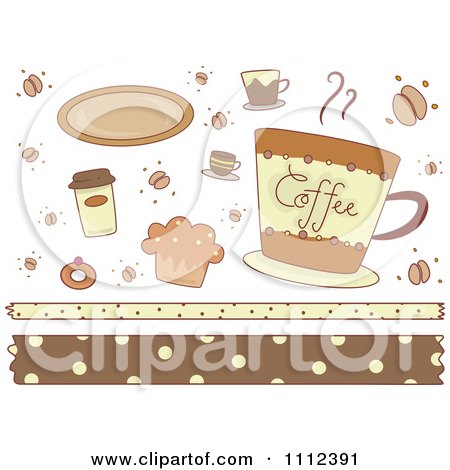 Clipart Coffee Cups Snacks And Borders - Royalty Free Vector Illustration by BNP Design Studio