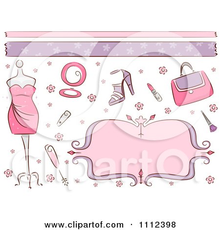 Clipart Borders A Pink Frame And Feminine Beauty Items - Royalty Free Vector Illustration by BNP Design Studio