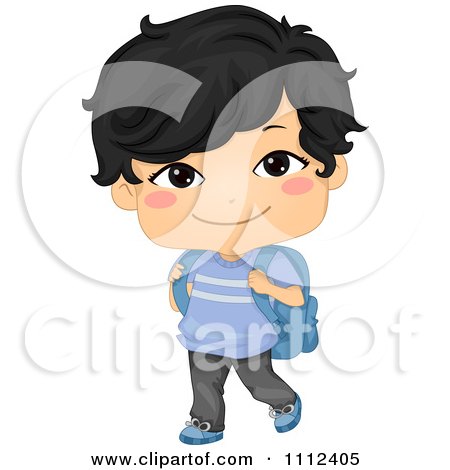 Clipart Cute Happy Asian School Boy Carrying A Backpack - Royalty Free Vector Illustration by BNP Design Studio