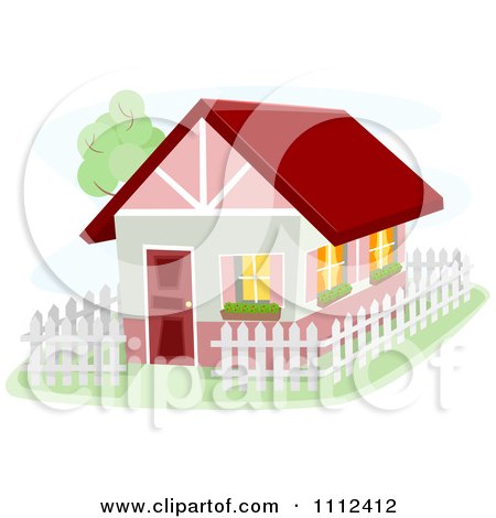 Clipart Bunbalow House With A White Picket Fence - Royalty Free Vector Illustration by BNP Design Studio