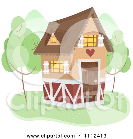 Clipart Cute Cottage With Trees - Royalty Free Vector Illustration by BNP Design Studio