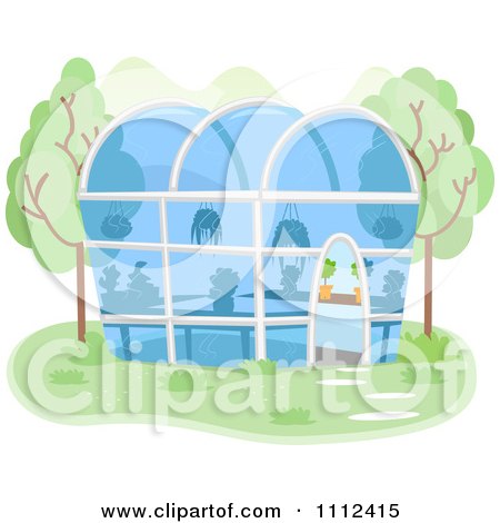 Clipart Glass Green House With Plants Inside - Royalty Free Vector Illustration by BNP Design Studio