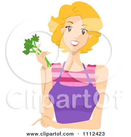 Clipart Blond Woman Holding Greens - Royalty Free Vector Illustration by BNP Design Studio