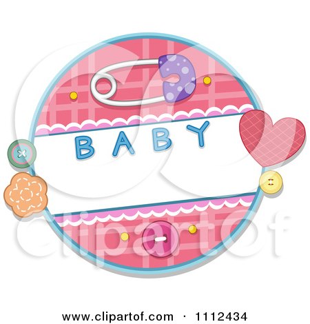 Clipart Baby Safety Pin With Buttons And A Round Frame - Royalty Free Vector Illustration by BNP Design Studio