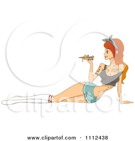 Clipart Red Haired Female Tattoo Artist Holding Needle Machine - Royalty Free Vector Illustration by BNP Design Studio