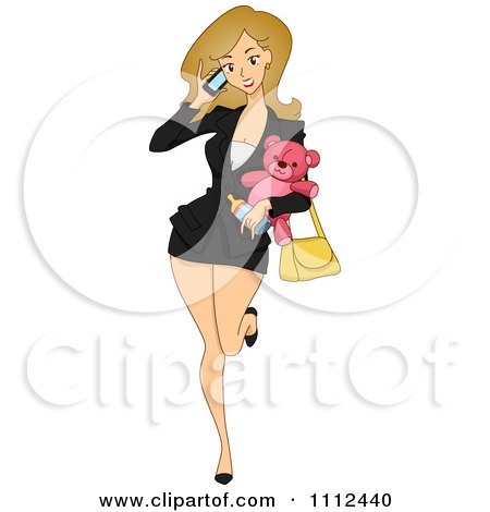 Clipart Professional Working Mom Carrying Baby Items And Talking On A Cell Phone - Royalty Free Vector Illustration by BNP Design Studio