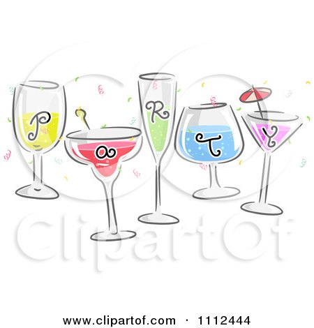 Clipart Party Text On Cocktails - Royalty Free Vector Illustration by BNP Design Studio