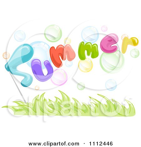 Clipart Bubbles With The Word Summer Over Grass - Royalty Free Vector Illustration by BNP Design Studio