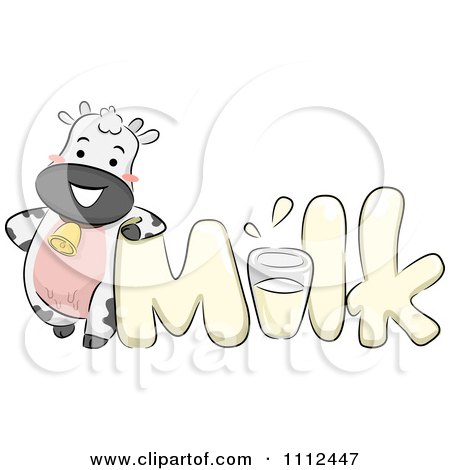 Clipart Dairy Cow Leaning On The Word Milk - Royalty Free Vector Illustration by BNP Design Studio