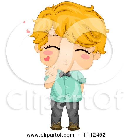 Clipart Cute Blond Boy Blowing Air Kisses - Royalty Free Vector Illustration by BNP Design Studio