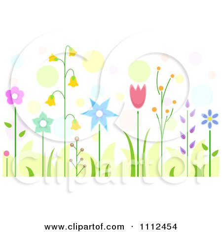 Clipart Beautiful Garden Flowers Over Colorful Dots - Royalty Free Vector Illustration by BNP Design Studio