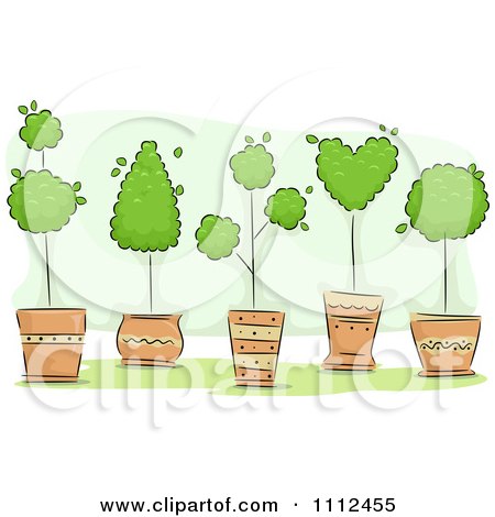 Clipart Potted Topiary Trees Over Green - Royalty Free Vector Illustration by BNP Design Studio