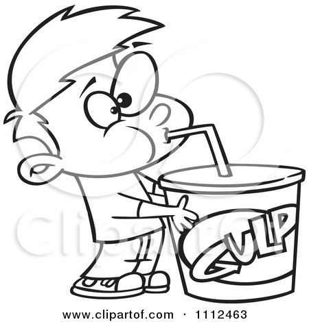 Clipart Outlined Boy Taking A Gulp From A Large Fountain Soda - Royalty Free Vector Illustration by toonaday