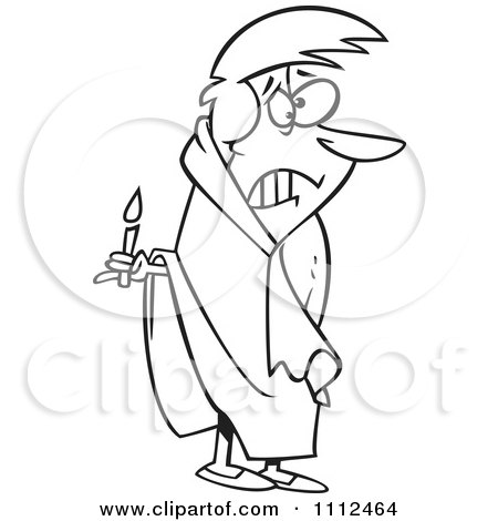 Clipart Outlined Scared Woman With A Candle In The Dark - Royalty Free Vector Illustration by toonaday