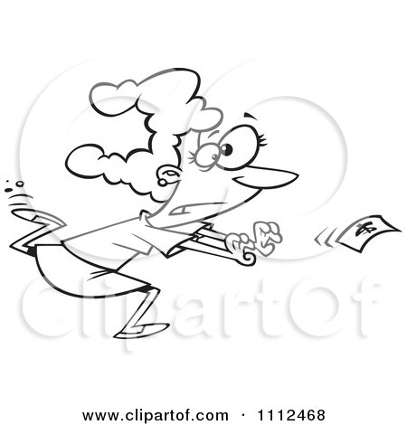 Clipart Outlined Woman Chasing Money - Royalty Free Vector Illustration by toonaday