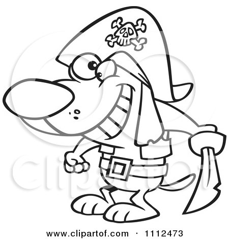 Clipart Outlined Pirate Dog Holding A Sword - Royalty Free Vector Illustration by toonaday