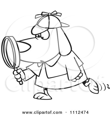 Clipart Outlined Sleuth Dog Using A Magnifying Glass - Royalty Free Vector Illustration by toonaday