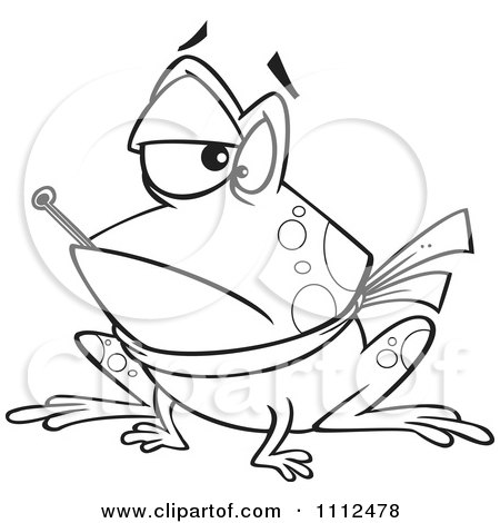 Clipart Outlined Sick Frog With A Sore Throat And A Fever - Royalty Free Vector Illustration by toonaday