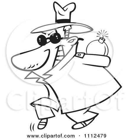 Clipart Outlined Sneaky Spy Carrying A Bomb Behind His Back - Royalty Free Vector Illustration by toonaday