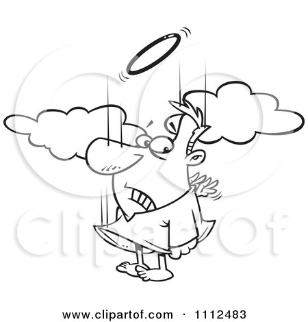 Clipart Outlined Falling Male Angel Trying To Flap His Tiny Wings To Gain Altitude - Royalty Free Vector Illustration by toonaday