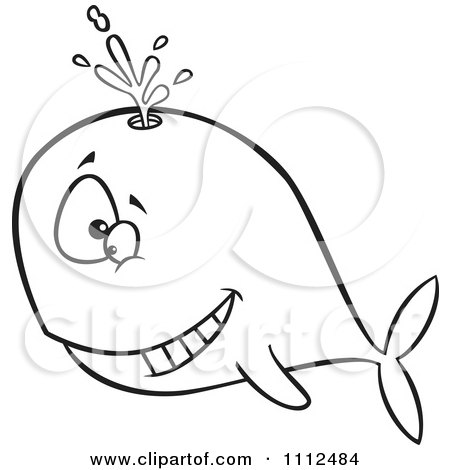 Clipart Outlined Happy Whale Spouting - Royalty Free Vector Illustration by toonaday