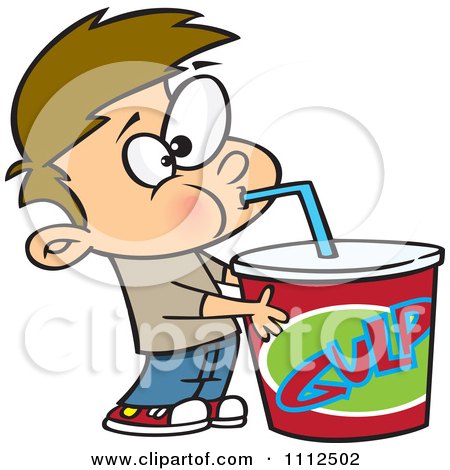 Clipart Boy Taking A Gulp From A Large Fountain Soda - Royalty Free Vector Illustration by toonaday