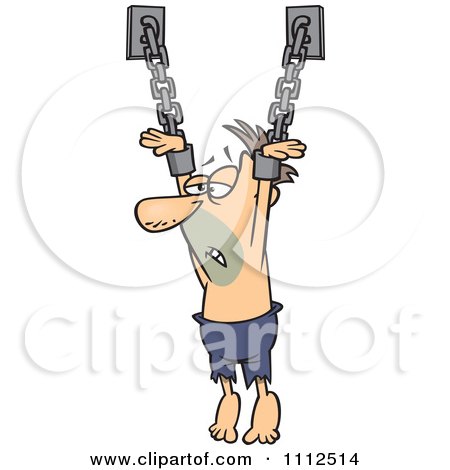 Clipart Male Prisoner Suspended From Chains - Royalty Free Vector Illustration by toonaday
