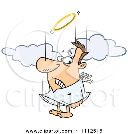 Clipart Falling Male Angel Trying To Flap His Tiny Wings To Gain Altitude - Royalty Free Vector Illustration by toonaday