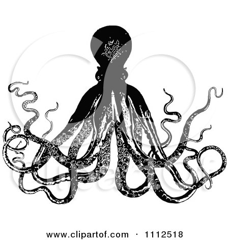 Clipart Vintage Black And White Octopus 1 - Royalty Free Vector Illustration by Prawny Vintage