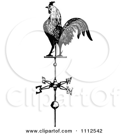 Clipart Vintage Black And White Rooster Weathervane - Royalty Free Vector Illustration by Prawny Vintage