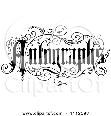 Clipart Vintage Black And White Autographs Sign With Vines - Royalty Free Vector Illustration by Prawny Vintage