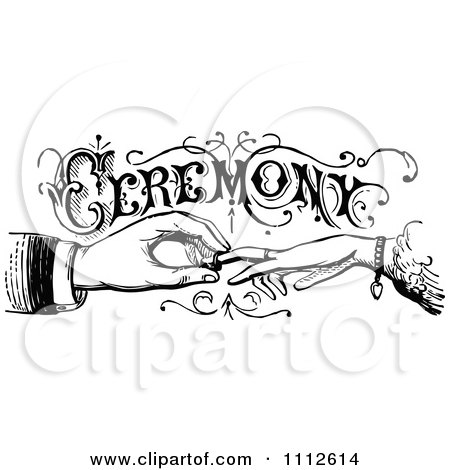 Clipart Vintage Black And White Wedding Ceremony Sign With Hands Exchanging Rings - Royalty Free Vector Illustration by Prawny Vintage