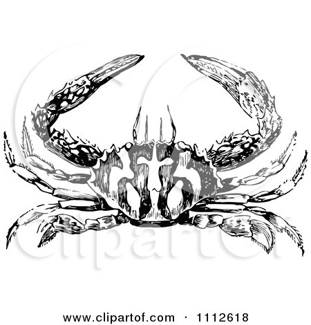 Clipart Black And White Vintage Crab 1 - Royalty Free Vector Illustration by Prawny Vintage