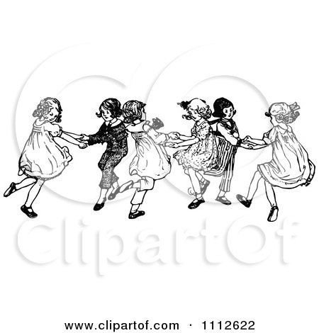 Clipart Retro Black And White Children Dancing - Royalty Free Vector Illustration by Prawny Vintage