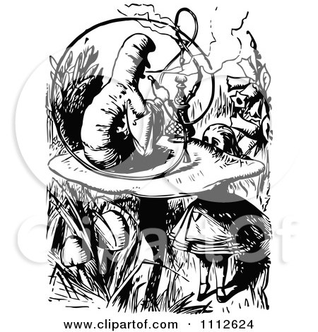 Clipart Alice Talking To The Smoking Caterpillar In Wonderland - Royalty Free Vector Illustration by Prawny Vintage