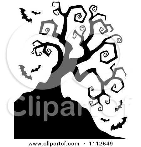 Clipart Spooky Bare Tree With Vampire Bats - Royalty Free Vector Illustration by visekart