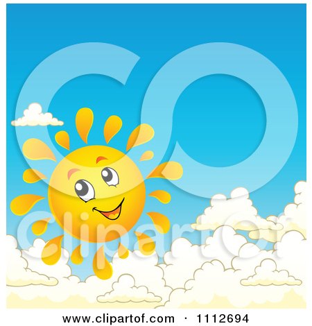 Clipart Happy Sun Smiling Above Clouds - Royalty Free Vector Illustration by visekart