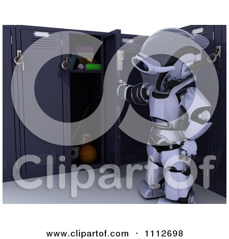 Clipart 3d Robot Opening His School Locker - Royalty Free CGI Illustration by KJ Pargeter