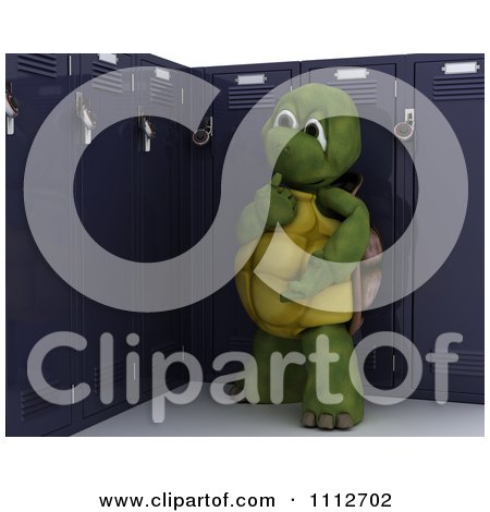 Clipart 3d Tortoise Thinking By His School Locker - Royalty Free CGI Illustration by KJ Pargeter