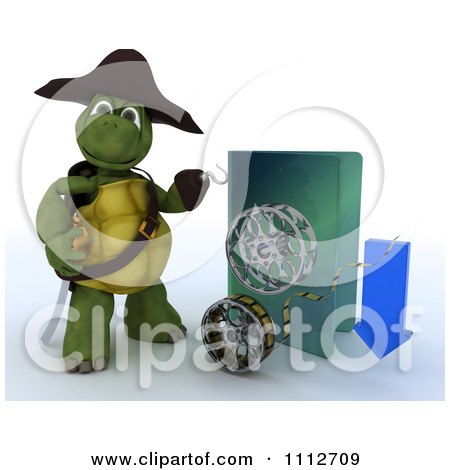 Clipart 3d Illegal Movie Download Pirate Tortoise With A Folder And Film Reels - Royalty Free CGI Illustration by KJ Pargeter