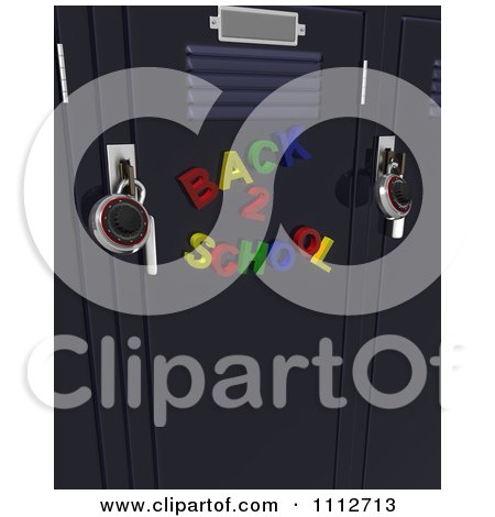 Clipart 3d Colorful Back To School Magnets On Lockers With Locks - Royalty Free CGI Illustration by KJ Pargeter