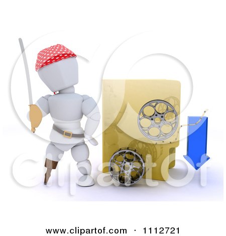Clipart 3d Illegal Movie Download Pirate White Character With A Sword Folder And Film Reels - Royalty Free CGI Illustration by KJ Pargeter
